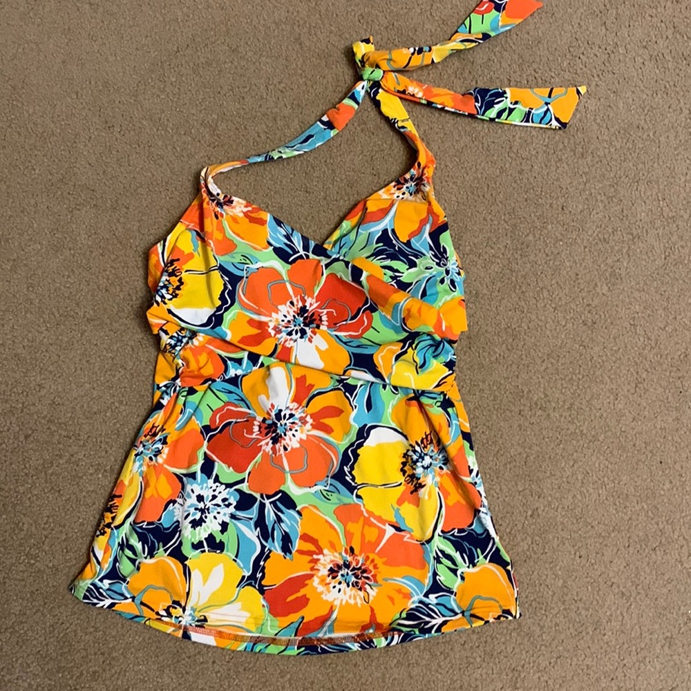 Land’s End Swim Womens Floral Halter Tankini top size 2 regular